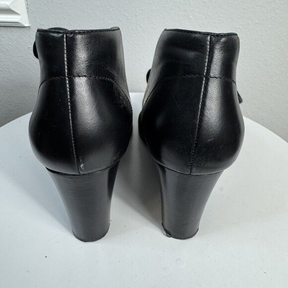 Cole Haan Linea Womens 8 1/2 B Black Leather Lace Up Wedge Ankle Boots Booties - Picture 4 of 7